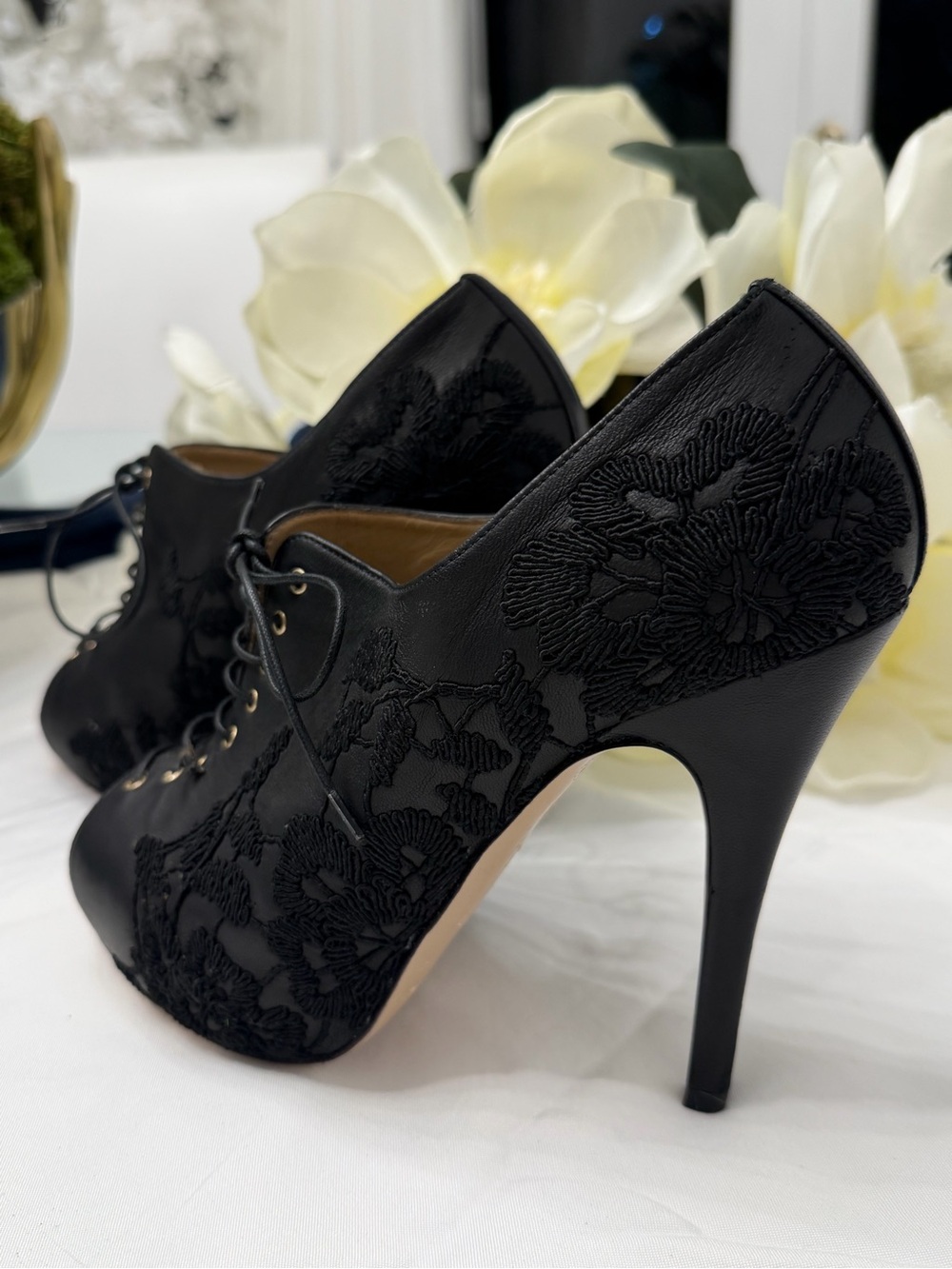 Valentino Black Lace-Up Peep Toe Stiletto Heels